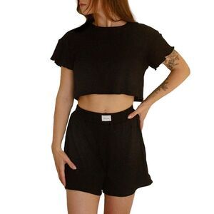 Y2K Black Cotton Pajama Set – Soft And Comfy 2-Piece Lounge Shorts And Top